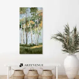 ARTE'VENUE Golden Birch Trees Green & Grey Canvas Wall Art - Set of 1 (10 X 20 inch)-10