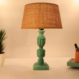 Homesake Brown & Green Wood French Trophy Base Table Lamp - Set of 1-11