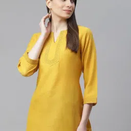 Cottinfab Mustard Regular Fit Cotton Tunic-image-10