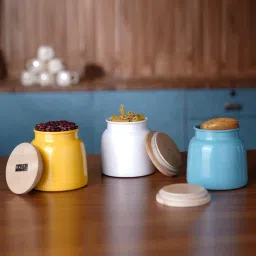 HAZEL Multicolor Galvanized metal Storage Container with Lid - Set of 3 image 1