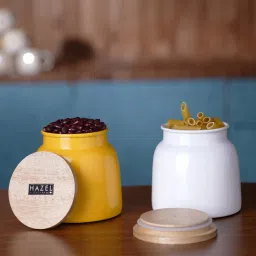 HAZEL Yellow & White Galvanized metal Storage Container with Lid - Set of 2 image 1