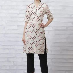 Rangriti Off-White Printed Straight Kurta-image-35