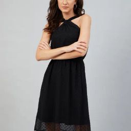 Carlton London Black Self Design A Line Dress-image-63