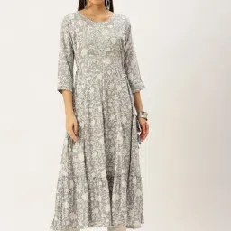 showoffff SHOWOFF Grey Cotton Floral Calf Length Anarkali Kurta-picture-35