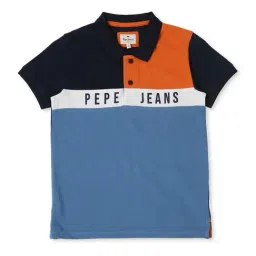 Pepe Jeans Kids Blue & Orange Cotton Color Block Polo T-Shirt-picture-45