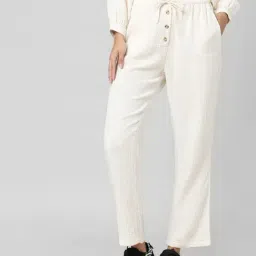 Only Beige Cotton Straight Fit High Rise Pants-image-48