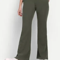 Broadstar Olive Relaxed Fit High Rise Flared Trousers-image-38