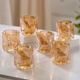Nestasia Premium Quality Transparent Amber Abstract Shaped Drinking Glass (Set Of 6 , Each 200 ml) image 1