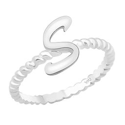 Vighnaharta Rhodium-Plated S Alphabet Design Finger Ring With Rose Box-57