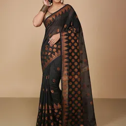 BENGAL HANDLOOM Geometric Woven Design Zari Taant Saree-image-11