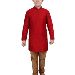 Pro-Ethic Style Developer Kids Red & Brown Printed Full Sleeves Kurta with Pyjamas image 1