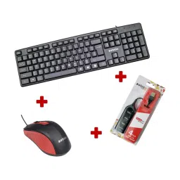 Zebion K500 Wired USB Desktop Keyboard, Swag Wired Mouse & Pronto 101 USB Hub (Black) image 1