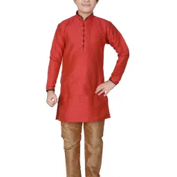 Pro-Ethic Style Developer Kids Red & Brown Self Full Sleeves Kurta with Pyjamas image 1