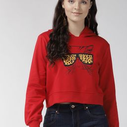 plusS Women Red & Yellow Printed Crop Hooded Sweatshirt-picture-21