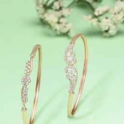 Zaveri Pearls Set of 2 Rose Gold Cubic Zirconia Brass Kada Bracelets-ZPFK13379-28