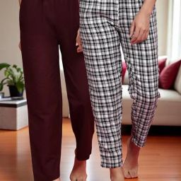 Kryptic White & Coffee Brown Cotton Relaxed Fit Printed Lounge Pant - Pack of 2-image-0