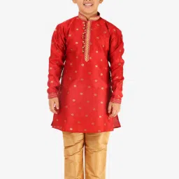 Pro-Ethic Style Developer Kids Red & Beige Printed Full Sleeves Kurta with Pyjamas image 1