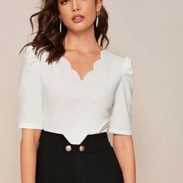 Stylecast X Slyck V-Neck Puff Sleeve Solid Top-image-70