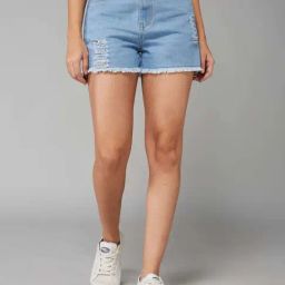 Dolce Crudo Blue Relaxed Fit Distressed Shorts-image-63