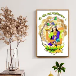 999Store White Canvas Lakshmi Mata With Lakshmi Mantra Art Canvas Painting image 1