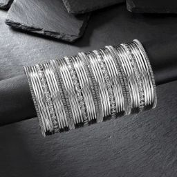 Peora Traditional Antique Look Oxidized Silver-Plated Bangle - Set of 44-image-62