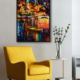 999Store Multicolor Canvas American Flamingo With Abstract View Canvas Painting image 1