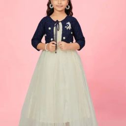 Aarika Kids Cream & Navy Applique Gown Set-image-77