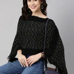 SHOWOFF Black Embellished Poncho-13