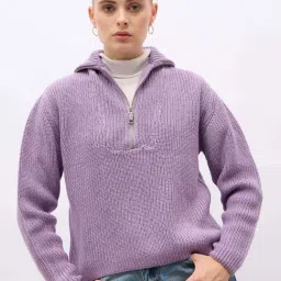 Styli Lilac Self Design Sweater-image-58