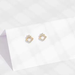 P.N.Gadgil Jewellers 14k Yellow Gold Cube Adornment Diamond Stud Earrings-image-37