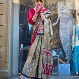 Odette Olive Printed Saree-image-36