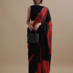 Jaipur Kurti Black Mulmul Cotton Regular Fit Print Saree-61