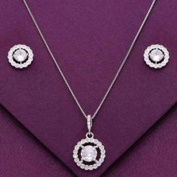 Kai Jewel Sterling Radiating Rounds Zircon Pendant with Chain & Earrings Set for Women-image-58