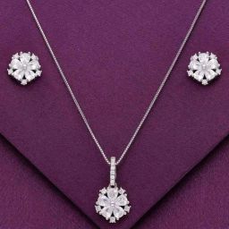 Kai Jewel Sterling Crystal Cut Floral Pendant with Chain & Earrings Set for Women-image-61
