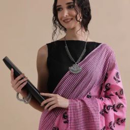 Jaipur Kurti Pink Mulmul Cotton Regular Fit Print Saree-image-97
