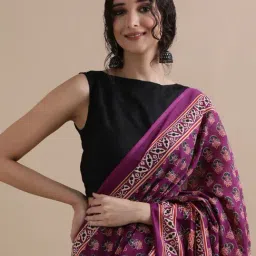 Jaipur Kurti Magenta Mulmul Cotton Regular Fit Print Saree-image-46