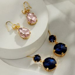 Aatmana Set Of 2 Gold Plated Blue Pink Stone Studded Drop Earrings image 1
