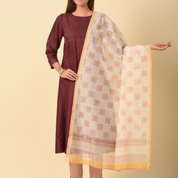 JAYPORE Ethnic Motifs Printed Cotton Silk Dupatta-image-90