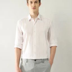Arrow New York Pink Cotton Slim Fit Striped Shirt-image-88