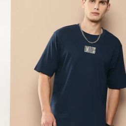 Difference Of Opinion Navy Loose Fit Printed T-Shirt-image-40