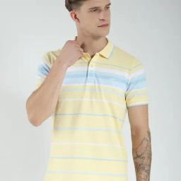 Monte Carlo Yellow Regular Fit Striped T-Shirt-image-33
