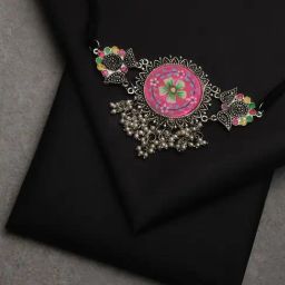 Fida Pink & Green Silver Plated Oxidised Necklace-image-48