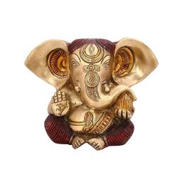 CraftVatika Gold-Toned & Red Long Ear Sitting Ganesh Statue Brass Showpiece-image-69