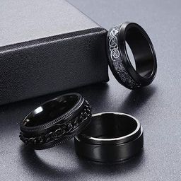 MEENAZ Unisex Set of 3 Silver-Plated Finger Rings-image-99