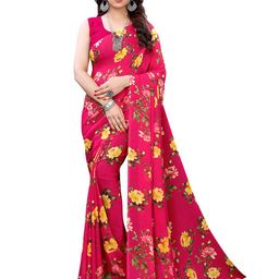 KALINI Pink & Yellow Floral Pure Georgette Saree-image-23