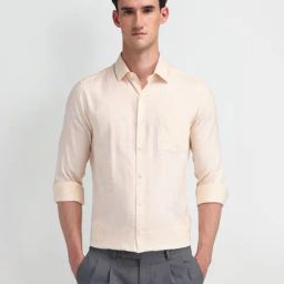 Arrow Yellow Cotton Slim Fit Texture Shirt-picture-4