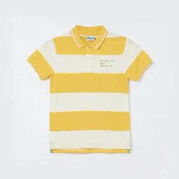Fame Forever by Lifestyle Kids Yellow & White Striped Regular Fit Polo T-Shirt-image-14