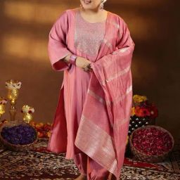 Extra Love By Libas Pink Embroidered Kurta Salwar Set With Dupatta-image-22