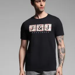 Jack & Jones Black Cotton Regular Fit Printed T-Shirt-picture-8