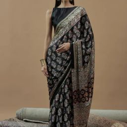 Saree Mall Black Crepe Self Saree with Blouse Piece-image-36